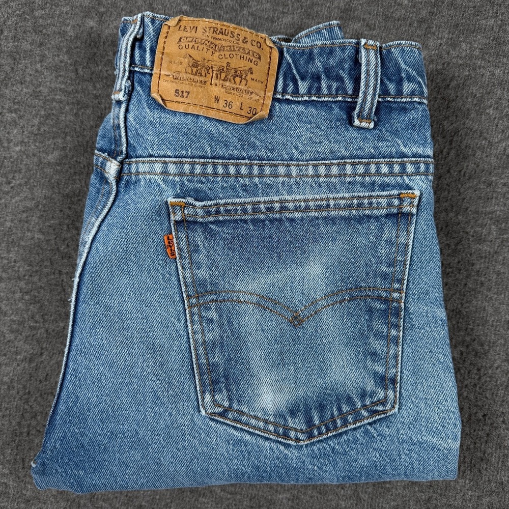 Vintage Levis 517 Jeans Mens 36x30 Orange Tab Made USA Blue Distressed Denim - Picture 2 of 14